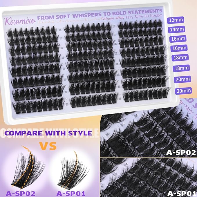 Kiromiro Lash Clusters with Spikes Cluster Eyelash Extensions 12-20mm Wispy Lashes Clusters 216pcs Fluffy DIY Cluster Lashes Extensions Fairy Individual Eyelash Clusters