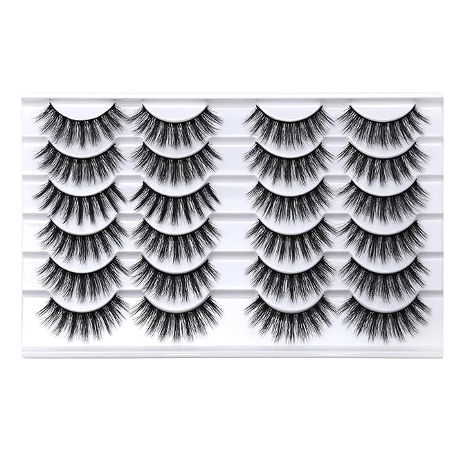 SONAFEEL 12Pairs Hybrid False Eyelashes, 15mm Spiky Manga Lashes, Wispy Fluffy 6d Faux Mink, Reusable, Black, Vegan, Cruelty Free