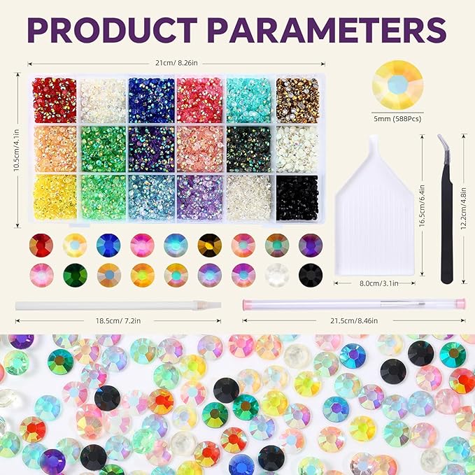 10588Pcs 5mm Resin Flatback Rhinestones Tumbler Non-hotfix Round Gems for Nails Crafts Clothes Shoes Decoration(5mm,Mixed Color)