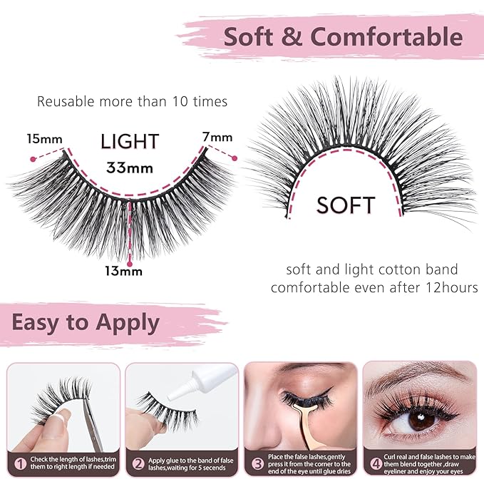 SONAFEEL Fake Eyelashes Natural Look 3d Mink Lashes Bulk 15mm 12Pairs Wispy Cat Eye Lashes Volume Strip Lashes Reusable False Eyelashes Pack