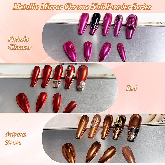 FNNZ Chrome Nail Powder, Metallic Nail Powder Pigment Premium Mirror Effect Salon Nail Art Glitter Dust for Valentines Gel Polish Decoration Home DIY Nail Manicure Supplies - Fuchsia Glimmer