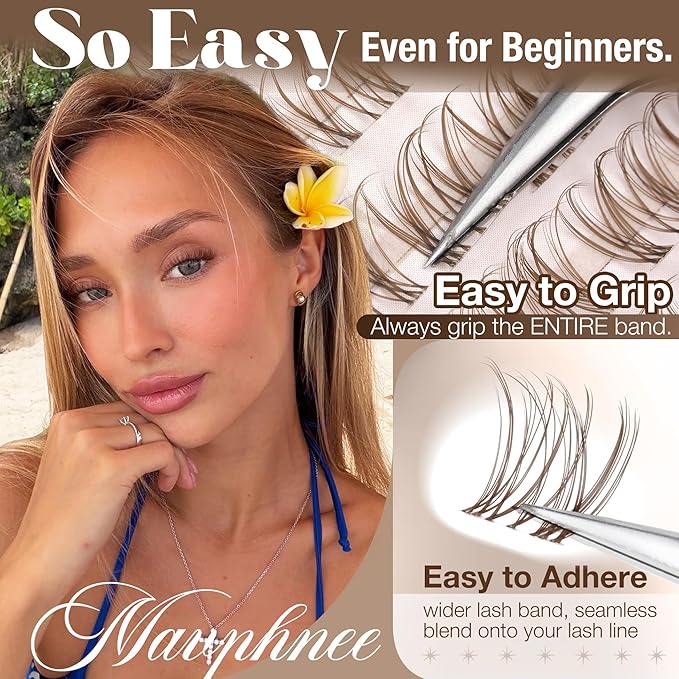 Brown Lash Clusters Velour Natural Eyelashes 8-14MM Individual Lashes Clear Band Cluster Eyelash Extensions Wispy Cluster Lashes Dark Brown Eyelash Clusters for Natural Enhancement