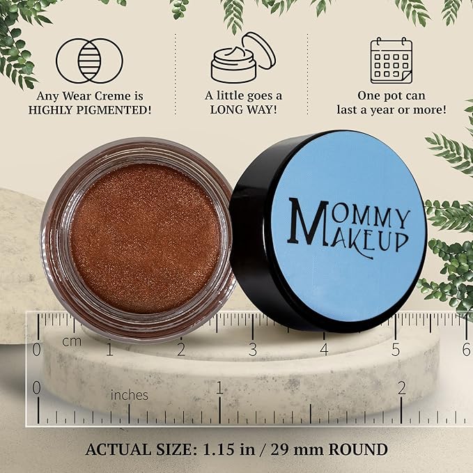 Mommy Makeup Any Wear Creme Eyeshadow - Waterproof, Crease-Proof, Long Lasting, High Pigment, Oil-free - Cream to Powder for Eyes, Cheeks & Lips (Hot Fudge)