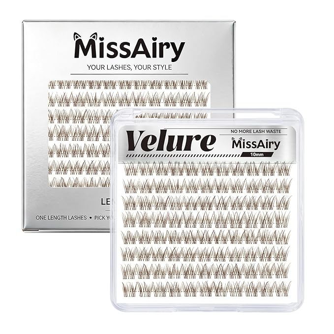 MissAiry Velure Lash Clusters Brown Lash Cluster LengthLock Eyelash Extensions Natural Lashes Short Eyelashes Clusters 10MM DIY Natural with Invisible Band Individual Lashes(Velure Dark Brown 10MM)