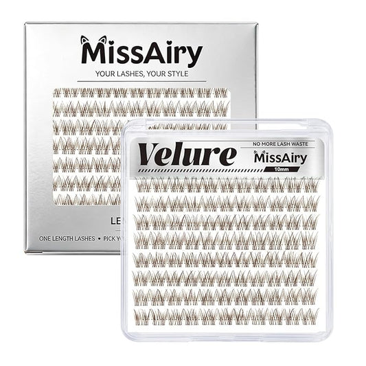 MissAiry Velure Lash Clusters Brown Lash Cluster LengthLock Eyelash Extensions Natural Lashes Short Eyelashes Clusters 10MM DIY Natural with Invisible Band Individual Lashes(Velure Dark Brown 10MM)