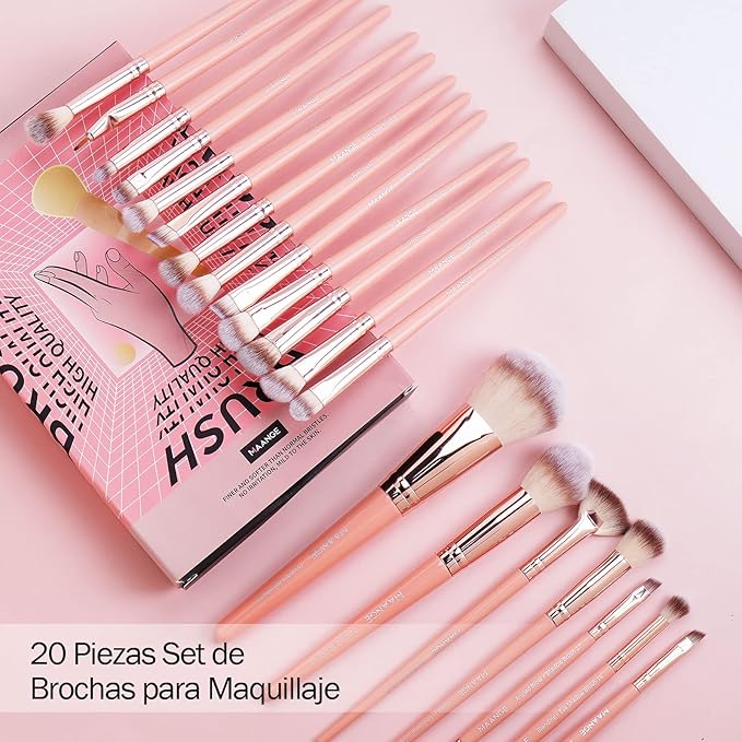 Makeup Brushes, MAANGE 20Pcs Makeup Brush Set Premium Synthetic Foundation Face Powder Blush Concealers Make Up Brushes Sets with Gift Box（Pink)