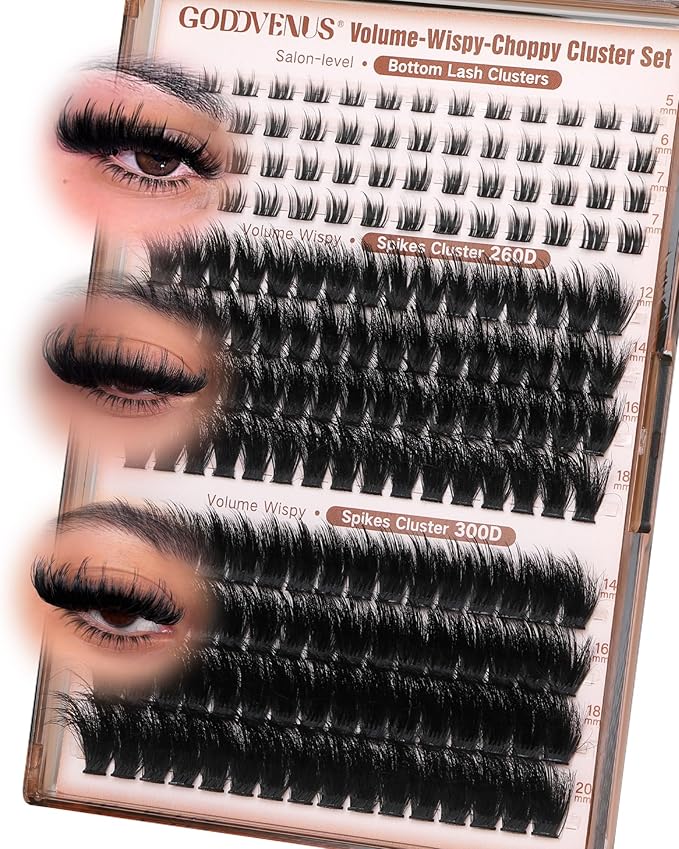 Goddvenus Lash Clusters Volume Eyelash Clusters D Curl cluster eyelash extensions Wispy Eye Lashes Clusters Russian Fluffy Eyelashes Clusters Faux Mink Eyelash Extensions with Bottom Lashes
