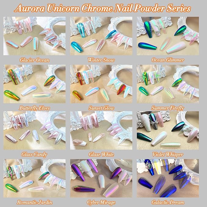FNNZ Unicorn Chrome Nail Powder, Aurora Unichrome Mermaid Aurora Pigment Pearlescent Nail Art Glitter Dust Decoration for Home DIY Salon Manicure - Violet Whisper