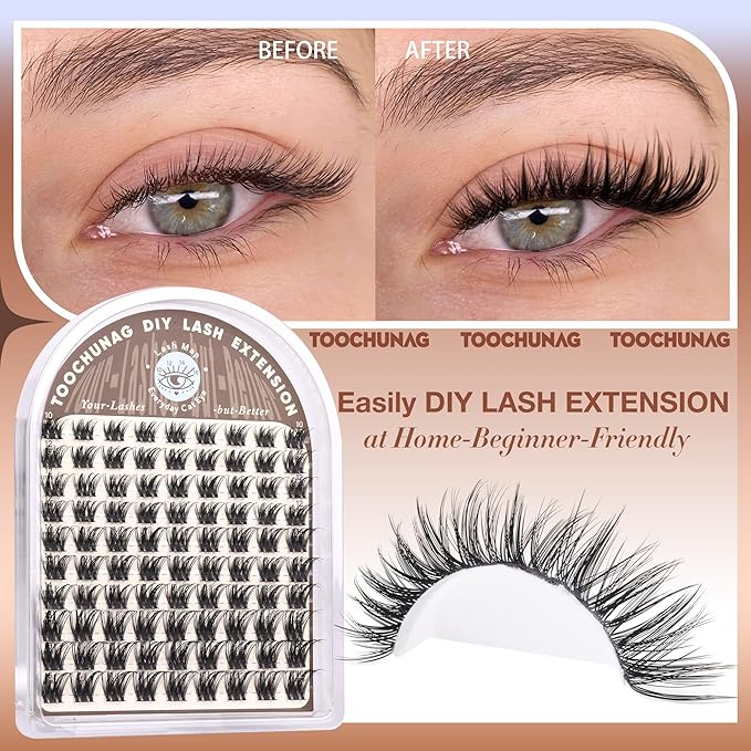 Natural Lash Clusters Kit Wispy Eyelash Clusters Kit Thin Band DIY Lash Extension Kit 10-16mm Eye Lashes Individual Fake Eyelashes Extensions Kit with Lash Bond and Seal by TOOCHUNAG