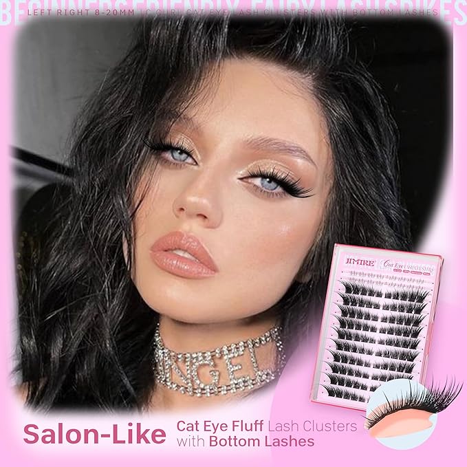 JIMIRE Wispy Lash Clusters Fairy Eyelash Clusters with Spikes 8-20MM LC Curl Cat Eye Cluster Eyelash Extensions with Bottom Lashes Clusters DIY Fox Eye Individual Lashes at Home 116Pcs Pack