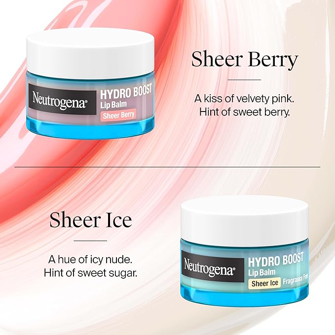 Neutrogena Hydro Boost Hyaluronic Acid Lip Balm, Nourishing Vitamin E Leaves Lips Feeling Hydrated, Sheer Pink Tinted Color with a Sweet Berry Flavor, Sheer Berry, 0.5 oz (Pack of 2)
