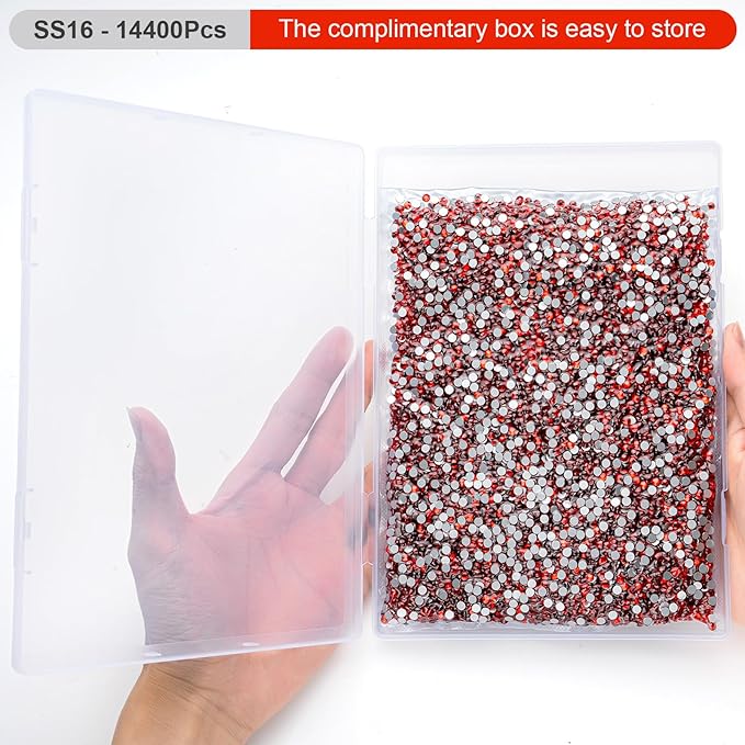 MEIBITE Flatback Rhinestones Bulk, 14400PCS Lt.siam Rhinestones for Clothes DIY Decoration Crafts, Lt.siam, SS16, 3.8-4.0mm