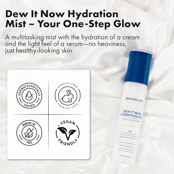 Dew It Now Hydration Mist | Hydrating Face Mist Toner Spray with 5-Ceramide Complex, Argan Oil & Squalane | Lightweight Barrier Repair Mist for Dewy, Glowy Skin | Sensitive Skin Safe | 120ml