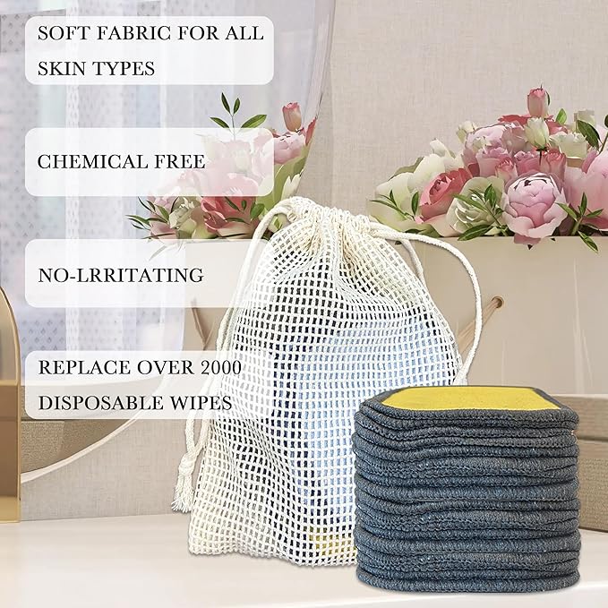 Bsofter 18 Pack Reusable Makeup Remover Pads - 6 Colors Washable Reusable Cotton Pads with Cotton Bag,Washable Cotton Rounds Double Sides Gentle for All Skin Types