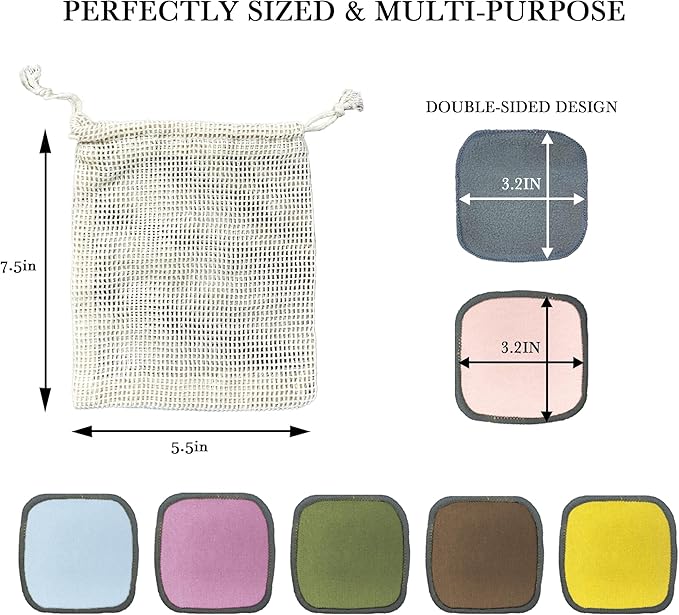 Bsofter 18 Pack Reusable Makeup Remover Pads - 6 Colors Washable Reusable Cotton Pads with Cotton Bag,Washable Cotton Rounds Double Sides Gentle for All Skin Types