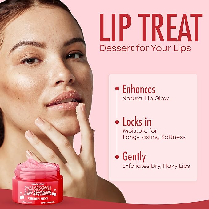Sundae Glow Lip Scrub with Cherry Mint – Gentle Exfoliation, Deep Hydration & Lip Repair – Softens & Revitalizes Dry Cracked Lips – Dermatologist Tested, Korean Skin Care – Clean Beauty – 1 Pack
