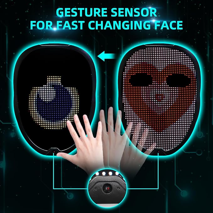 Ompusos LED Mask Light Up Mask with Gesture Sensing, Cool Costume Mask Teen Boys Gifts for Halloween Christmas Birthday