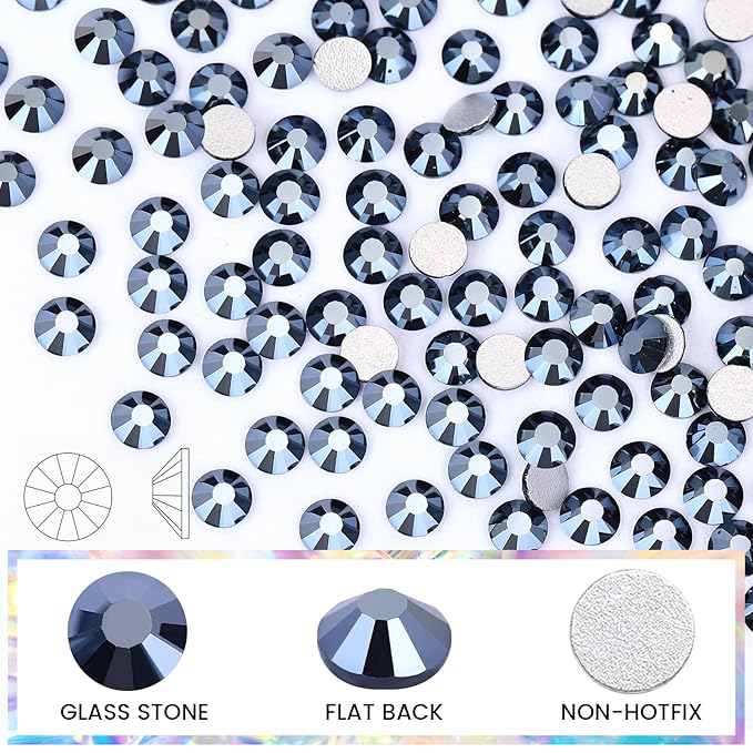 Novani Rhinestones Flatback Rhinestones Glass Gems Stones Jewels Round Gemstones Non-Hotfix Crystal for Crafts,SS20,1440 Pieces,Shiny Black