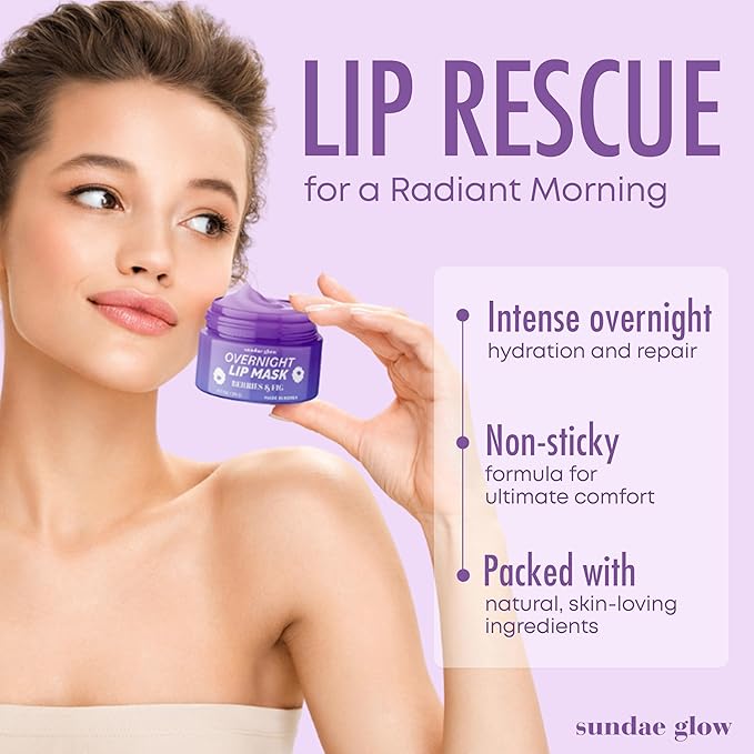 Sundae Glow Lip Mask with Berries & Fig – Overnight Lip Repair, Intense Hydration & Smoothing – Dermatologist Tested, Korean Lip Care – Vegan, Clean Beauty, 95% Natural – 1 Pack