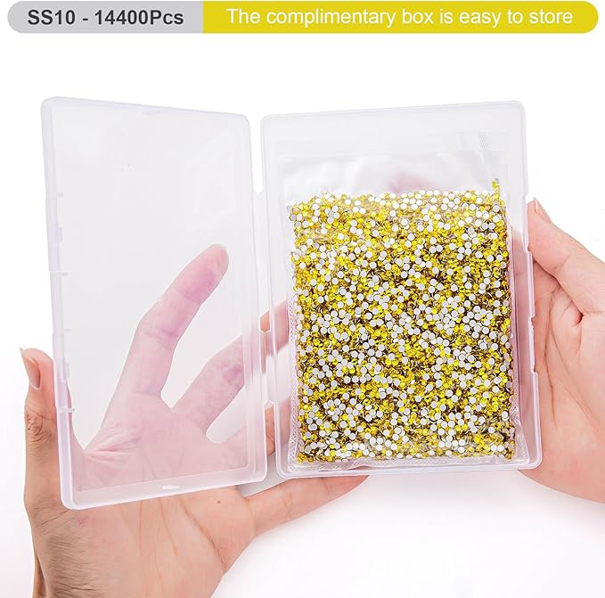 MEIBITE Flatback Rhinestones Bulk, 14400PCS Citrine Rhinestones for Clothes DIY Decoration Crafts, Citrine, SS10, 2.7-2.9mm