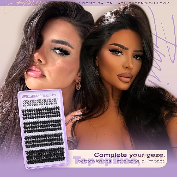 Manga Lash Clusters 150D Spikes Eyelash Clusters with Bottom Lashes 12-18MM Long Fairy Cluster Eyelash Extensions 300Pcs Wispy Individual Lashes Extensions DIY at Home by JIMIRE