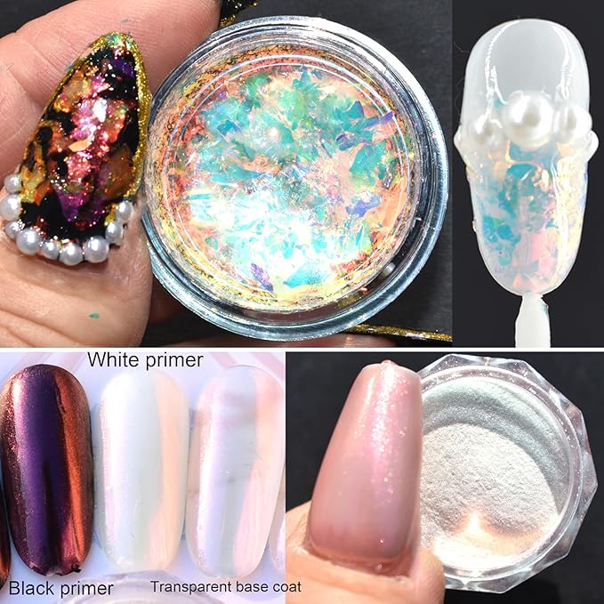 2-Pack Chunky Opal Nail Powder Set - Shimmery Moonlight Nail Art Glitter Powder, Iridescent Chrome Effect,Holographic Iridescent Glitter for 3D Effect Shimmer Pigment Nails Decorations for Nails Art