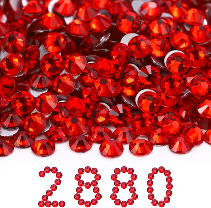 MEIBITE Flatback Rhinestones Bulk, 2880PCS Lt.siam Rhinestones for Clothes DIY Decoration Crafts, Lt.siam, SS30, 6.3-6.5mm