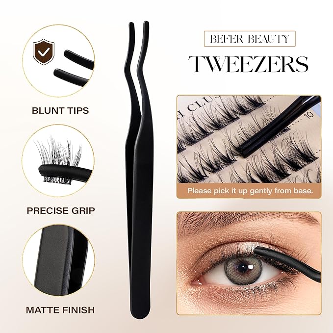 BEFER Lash Clusters Kit, 120 Pcs 3D Curl Eyelash Clusters Volume Individual Lashes Extensions 10-16MM Wispy Eyelash with Tweezers DIY At Home(Vigor, ZE02,Kit)