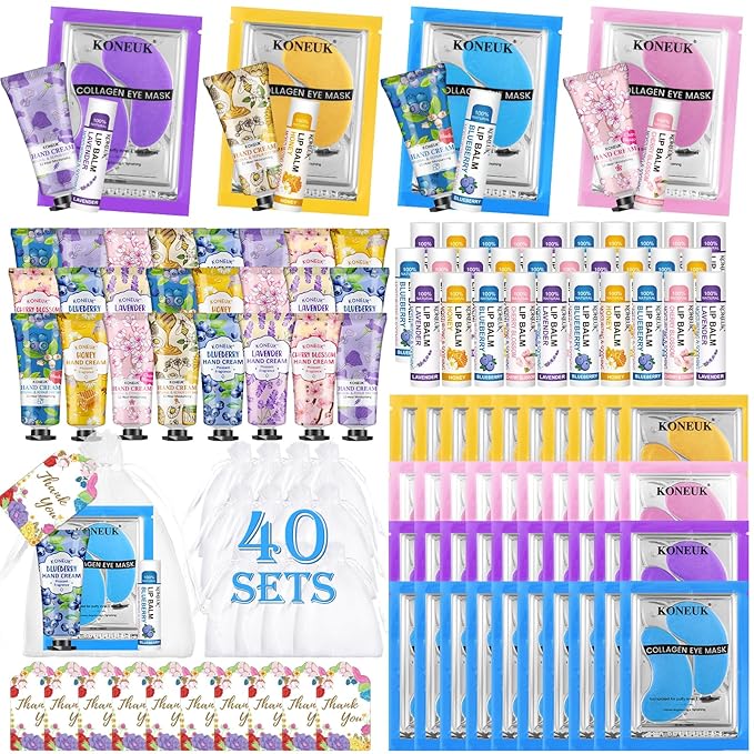 120 Pcs Spa Party Favors Set of Under Eye Patches, Hand Creams and Lip Balms, Perfect Bulk Gifts Kit for Women & Teen girls at Stocking Stuffers, Baby Showers, Sleepover Party, Christmas Gifts