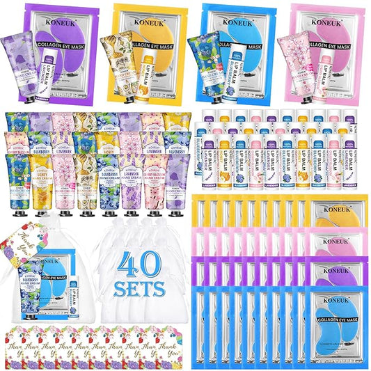 120 Pcs Spa Party Favors Set of Under Eye Patches, Hand Creams and Lip Balms, Perfect Bulk Gifts Kit for Women & Teen girls at Stocking Stuffers, Baby Showers, Sleepover Party, Christmas Gifts