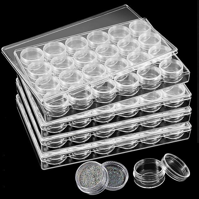 ZOENHOU 4 Pack 24 Grids Diamond Painting Storage Containers, Embroidery Diamond Storage Box Beads Organizer Case with Lid Clear Nail Art Accessories for Jewelry DIY