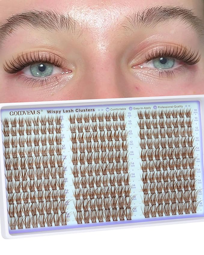 Goddvenus Wispy Lash Clusters Mascara-like Brown Eyelash Clusters Natural Cluster Eyelash Extensions 10-16mm False Eyelashes Individual Lashes C Curl Lash Extension 240pcs