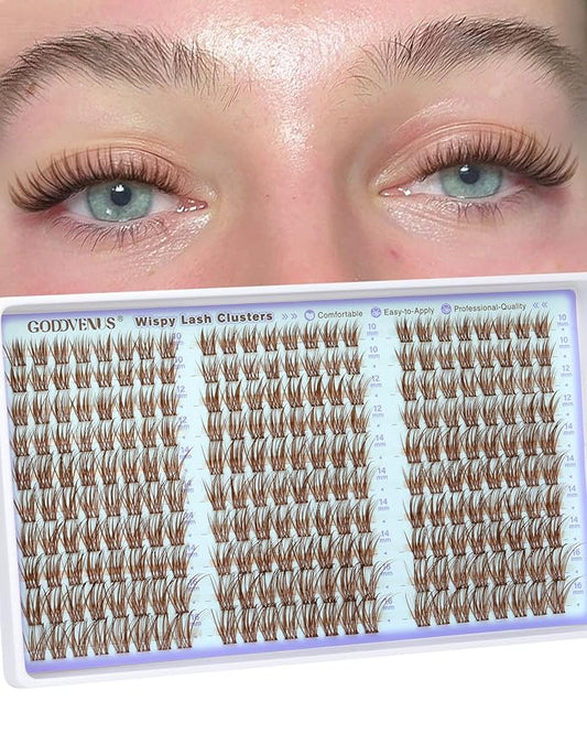 Goddvenus Wispy Lash Clusters Mascara-like Brown Eyelash Clusters Natural Cluster Eyelash Extensions 10-16mm False Eyelashes Individual Lashes C Curl Lash Extension 240pcs