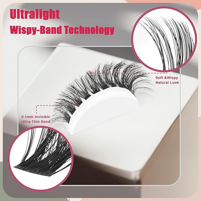Lash Clusters 600 PCS Lashes Wispy Fluffy Lash Clusters kit 10D20D 30D40D50D60D D Curl Lash Extension 8-16MM Fasle Eyelashes with Lash Bond and Seal for Beginner at Home