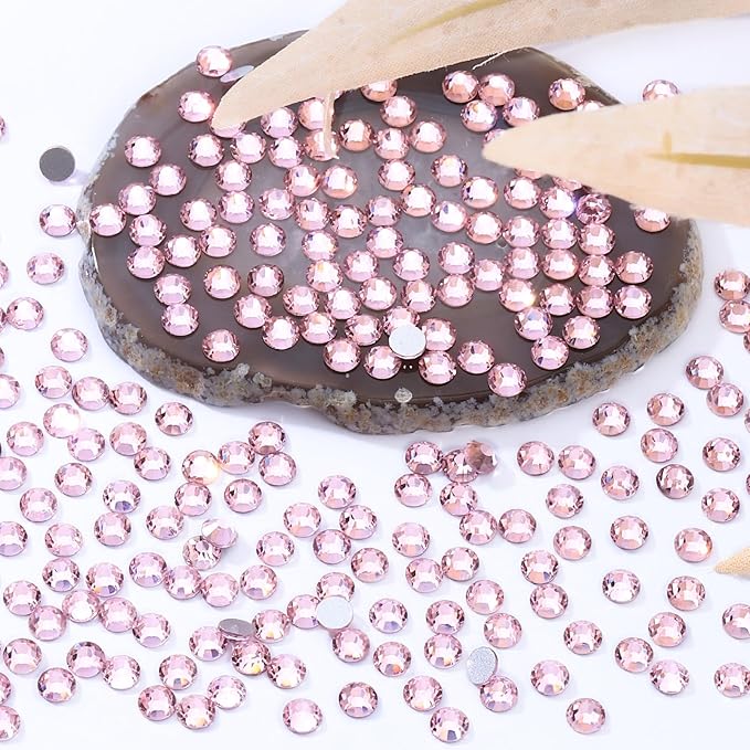 Meibite Pink Flatback Rhinestones, Glass Rhinestones for Nail Art and Craft, Glue Fix, Loose Crystal Gemstones(Pink, SS12, 2880pcs, 2.9-3.0mm)