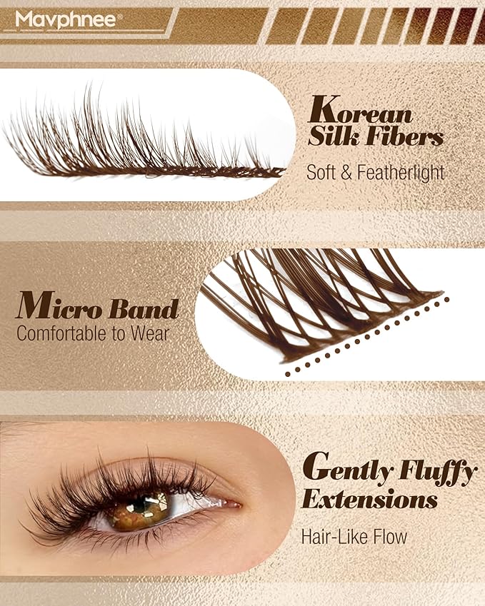 Brown Lash Clusters Kit Natural Cluster Eyelash Extensions Kit Gently Fluffy Inidvidual Lashes CC Curve Dark Brown Cluster Lashes Fairy Wispy Eyelash Clusters with Lash Bond and Seal (10-16MM)