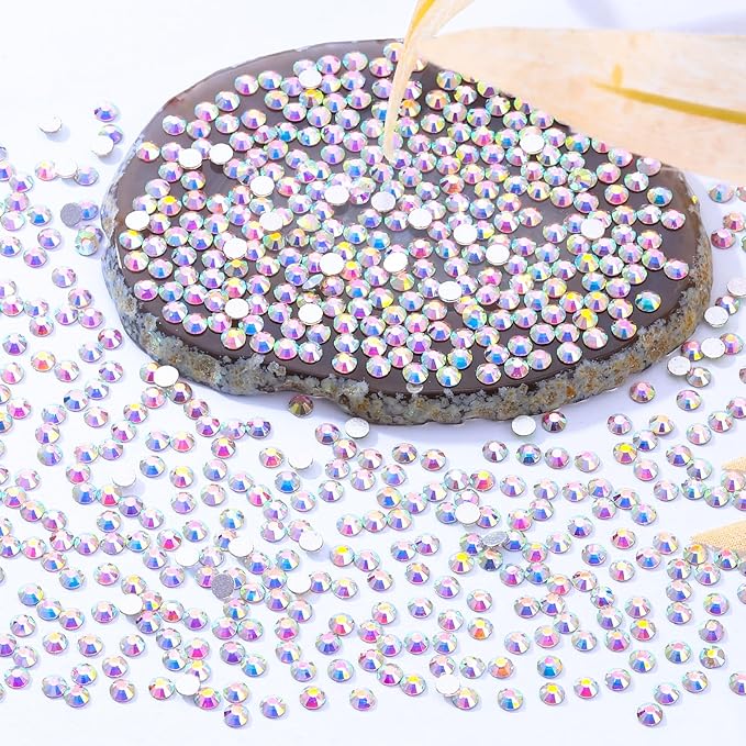 Meibite Crystal AB Flatback Rhinestones, Glass Rhinestones for Nail Art and Craft, Glue Fix, Loose Crystal Gemstones(Crystal AB, SS4, 2880pcs, 1.5-1.7mm)