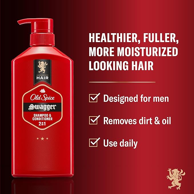 Old Spice Swagger 2-in-1 Shampoo and Conditioner Set for Men, Cedarwood Lime Scent, Healthier, Fuller, More Moisturized Looking Hair, Barbershop Quality, Remove Dirt & Oil, 21.9 Fl Oz