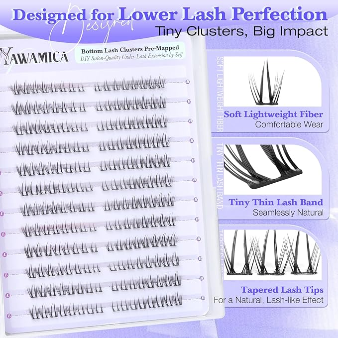 Pre-mapped Bottom Lash Clusters Natural Eyelash Extensions 4-7mm Wispy Eyelash Clusters Manga Bottom Cluster Lashes Left Right Lower Individual Lashes for Easy Application by Yawamica