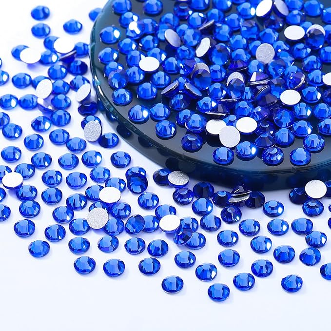 Meibite Sapphire Flatback Rhinestones, Glass Rhinestones for Nail Art and Craft, Glue Fix, Loose Crystal Gemstones(Blue, SS12, 1440pcs, 2.9-3.0mm)