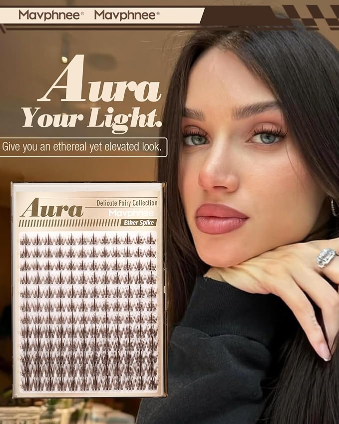 Fairy Lash Clusters Brown Eyelash Clusters Clear Band Individual Lashes Natural Cluster Eyelash Extensions Spiky Cluster Lashes Fan-Out Dark Brown Wispy Lashes Extensions (CC-Curly, 144PCS, 10-16MM)