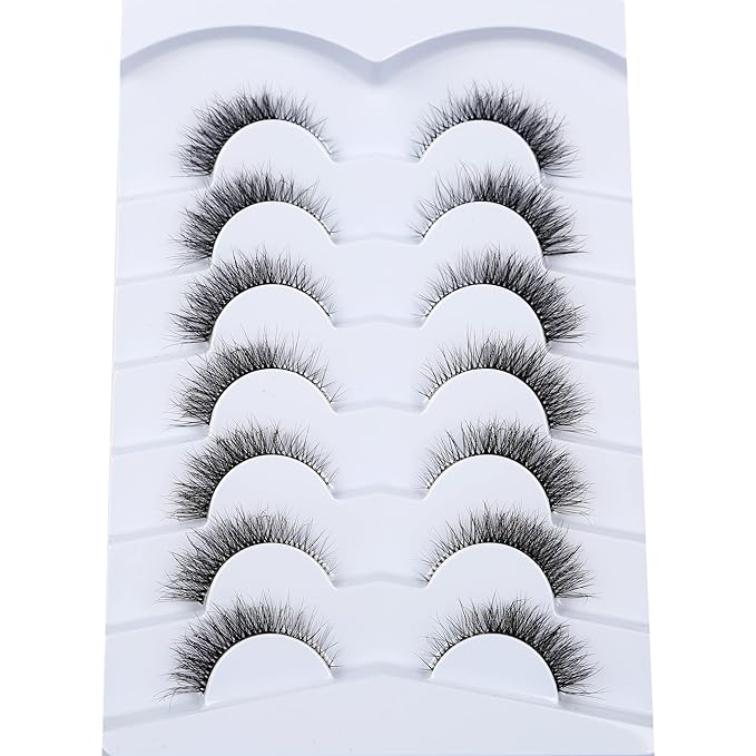 Pooplunch False Eyelashes Cat Eye Look Natural Short Lashes Wispy Clear Band Extension Volume Fake Eyelashes Faux Mink Strip Lashes 7 Pairs Pack