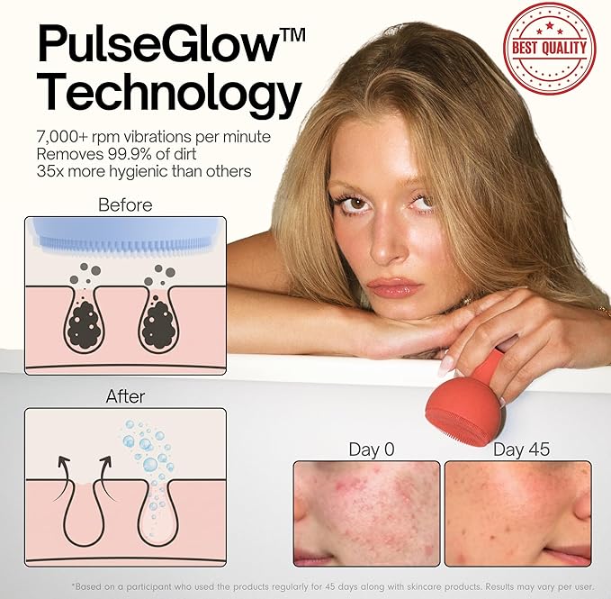 Palm Face Clean Pro⁺ - Electric Silicone Face Scrubber for Acne with 7000+ Sonic Pulses - IPX7 Waterproof Rechargeable Exfoliator with Slip-Free Grip, 3 Speed Settings & Phthalate-Free - Forest