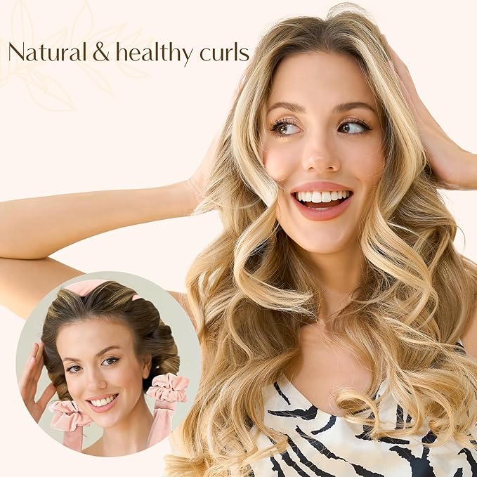 Yanibest Heatless Hair Curler, No Heat Hair Curlers to Sleep in, Super Soft Ribbon Wrap for Long Hair, Overnight Heatless Curling Set with Scrunchies and Clip, for All Hair types(Pink)