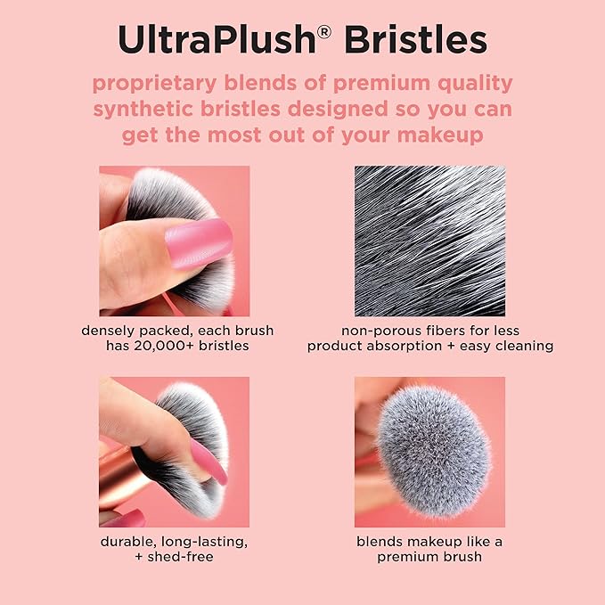 Real Techniques 6 Piece Everyday Essentials Makeup Brush Set, Includes 4 Brushes & 2 Makeup Sponges, For Foundation, Blush, Bronzer, Contour, Eyeshadow, & Powder, Travel Gift Set, Cruelty-Free & Vegan