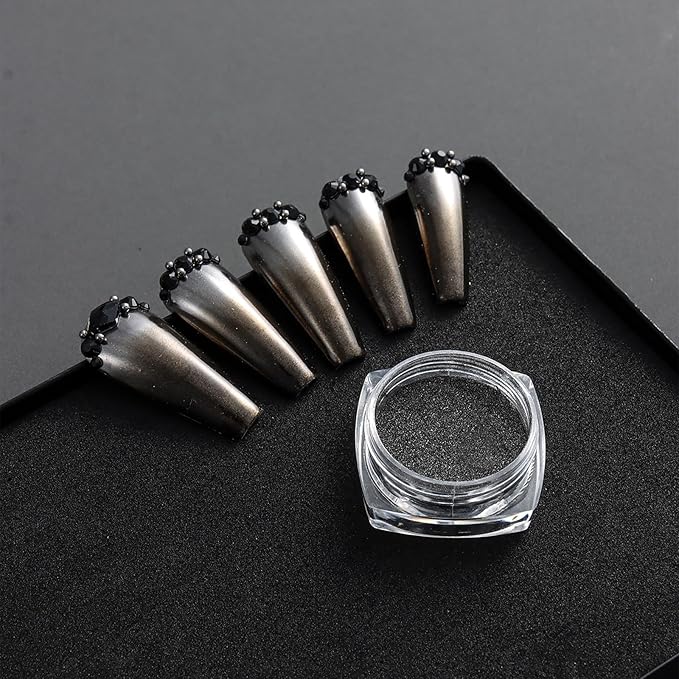 SUTOKAKA 2 Colors Copper Black Chrome Nail Powder Dark Bronze Matallic Mirror Effect Nail Chrome Pigment Holographic Aurua Dust for Manicure Art Design Home Salon Supplies