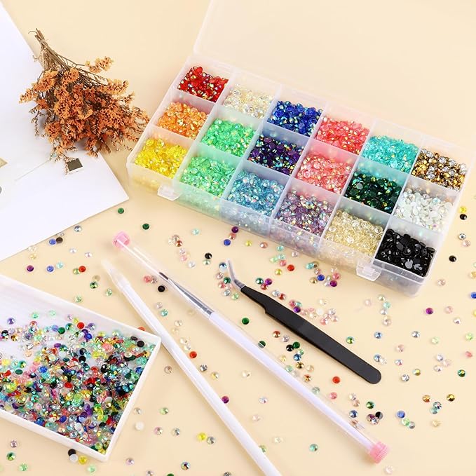 10588Pcs 5mm Resin Flatback Rhinestones Tumbler Non-hotfix Round Gems for Nails Crafts Clothes Shoes Decoration(5mm,Mixed Color)