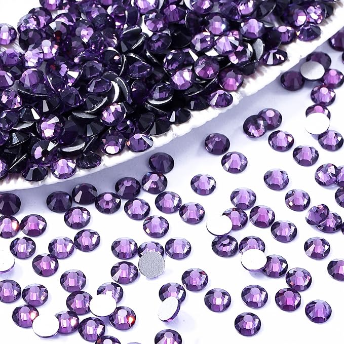 Meibite Tanzanite Flatback Rhinestones, Glass Rhinestones for Nail Art and Craft, Glue Fix, Loose Crystal Gemstones(Tanzanite, SS30, 288pcs, 6.4-6.6mm)