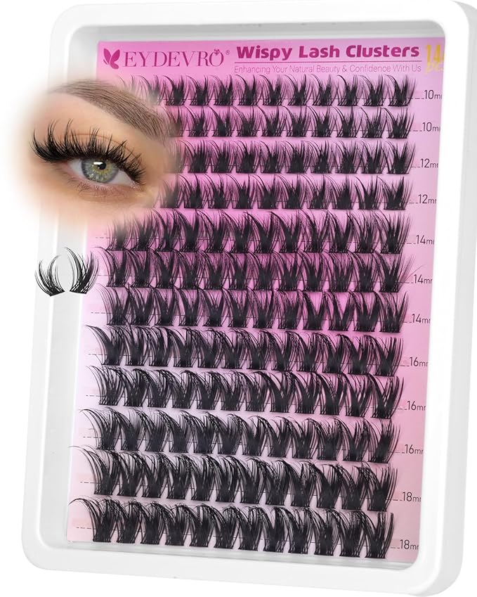 EYDEVRO Wispy Lash Clusters Natural Eyelash Clusters 10-18mm Cluster Eyelash Extensions Individual Lashes Waterproof Reusable Lash Clusters DIY Lash Extensions at Home