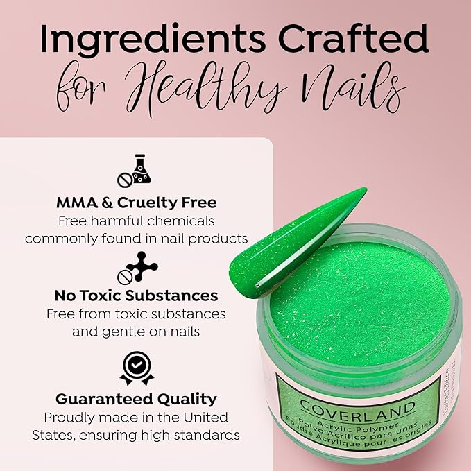 Tones Coverland Acrylic Nail Powder "Green Apple" - Limited Edition Acrylic Powder for Nail Design, Sculpting, and Masking Nail Bed Imperfections - Professional Acrylic Nail Supplies - (1.5 Oz)